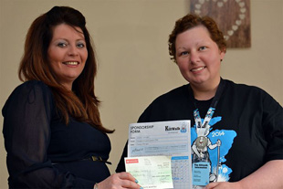 Marion Curragh, pictured here being presented with a cheque by FHMCC Chair, Lynne Smith.