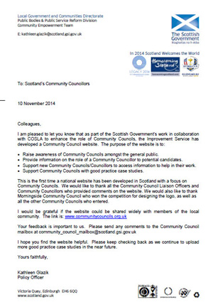 Scottish Government letter to Community Councils. November 2014